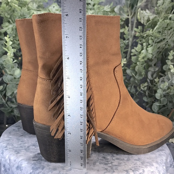 SO Oldfashion Cognac Western Stitch Fringe Zip Boots 2” Heels WMS 9.5M🌟NWT🌟 - Picture 11 of 16